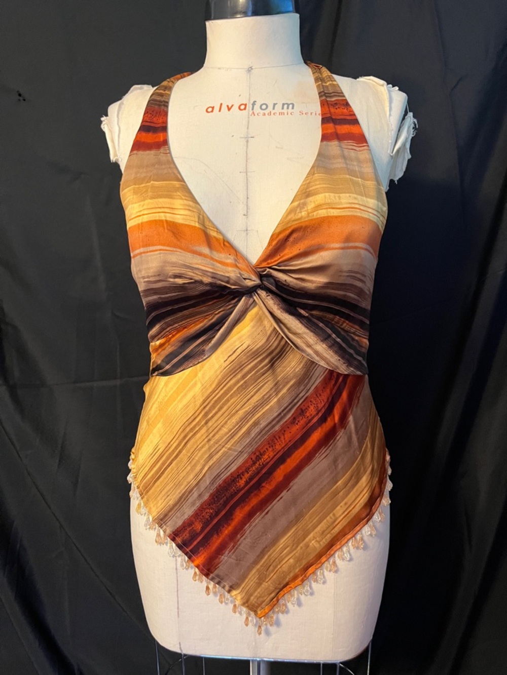 Striped Twisted Halter Scarf Top in Warm Earth Tones